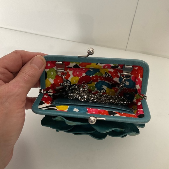 Brighton Roselie Green Layered Floral Design Long Silver Chain Kiss Lock Bag - Picture 9 of 16